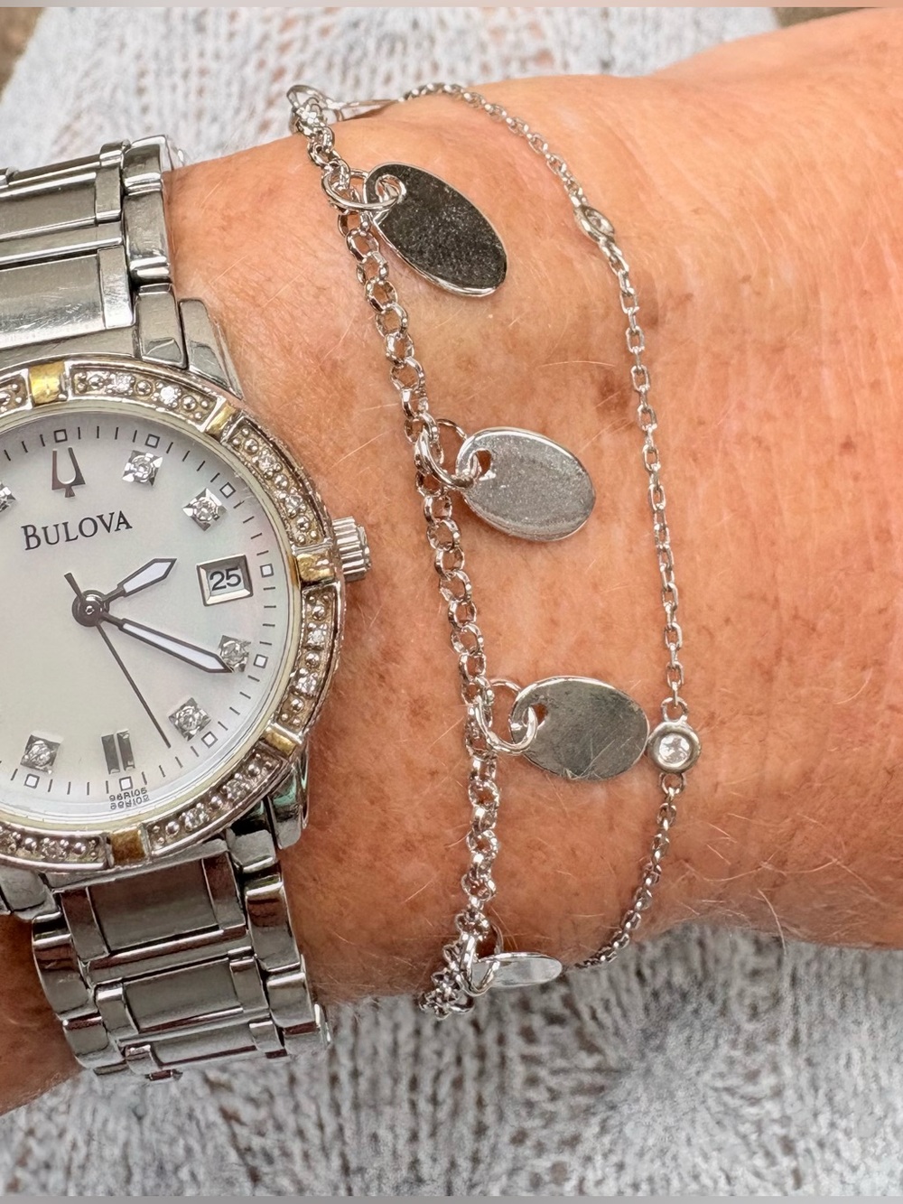 Vintage Sterling Silver Oval Charm Chain Bracelet